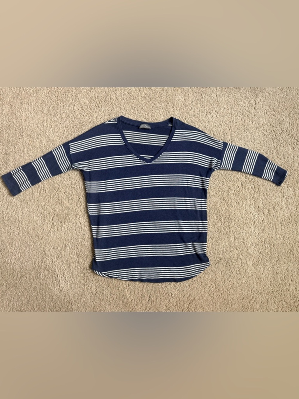 Market & Spruce Navy and White Striped V-Neck Top
